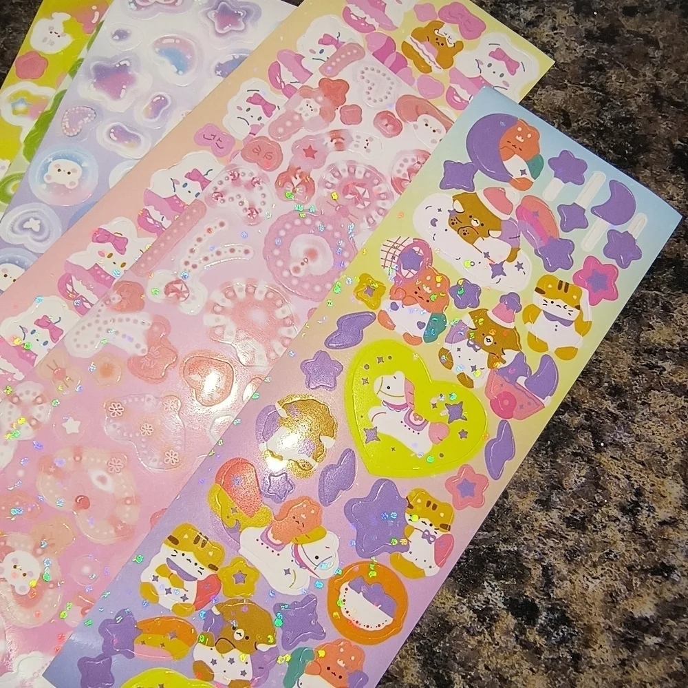 TWO SHEETS randomized cute stickers pink purple kids activity kawaii mini stick